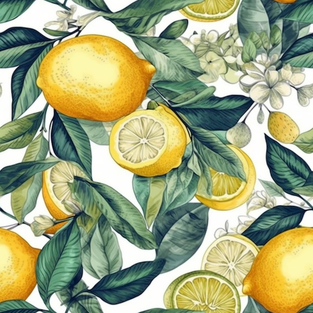 Patrón transparente de limón fresco creado con IA generativa