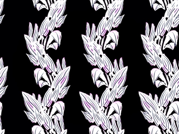 Patrón transparente limpio tropical simple. Fondo de follaje de traje de baño exótico monocromático y en escala de grises. Impresión floral creativa de verano. Diseño ingenuo de la jungla de garabatos. Ilustración dibujada a mano del bosque de Hawái.