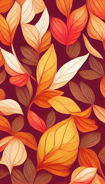 Patrón transparente de otoño con diferentes hojas y plantas colores estacionales Fondo abstracto de otoño acuarela con hojas de arce