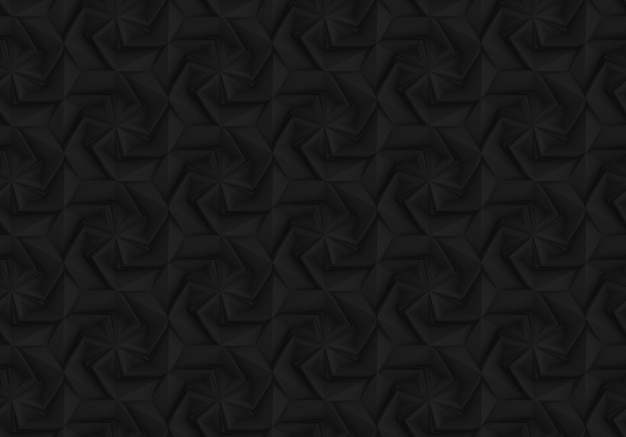 Patrón tridimensional de geometría oscura con flores de seis puntas.