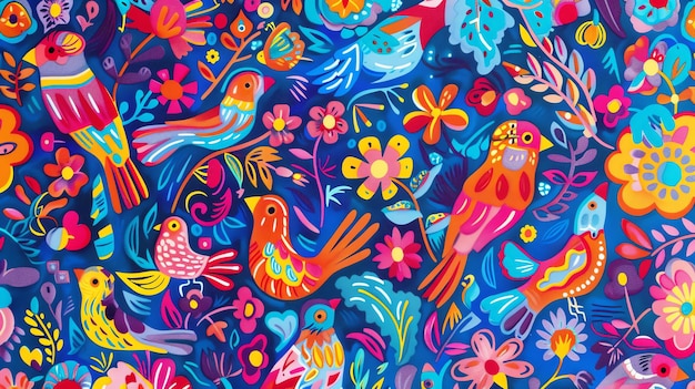 Patrón tropical colorido con pájaros y flores Diseño vectorial sin costuras Perfecto para papel tapiz de tela y decoración del hogar