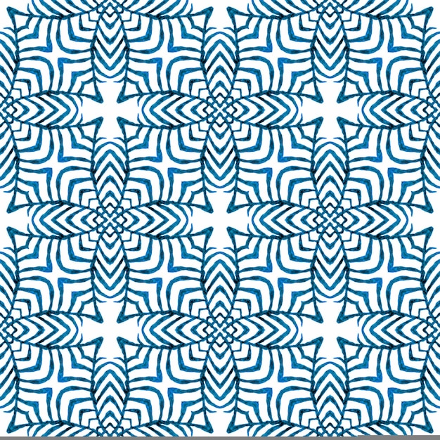 Patrón tropical sin costuras. Diseño de verano boho chic azul resplandeciente. Impresión ideal lista para textiles, tela para trajes de baño, papel tapiz, envoltura. Borde tropical sin costuras dibujado a mano.