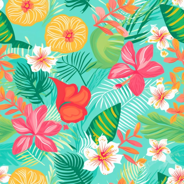 Foto patrón tropical sin costuras con flores y hojas ai generativo