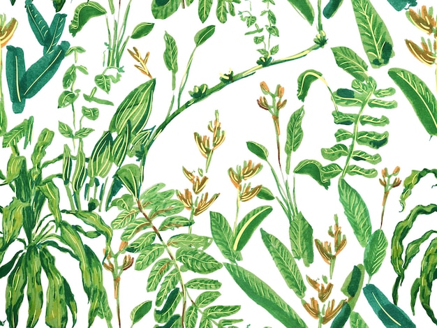 Patrón Tropical Simple Y Limpio Sin Costuras. Diseño ingenuo de la selva del garabato verde y verde azulado. Estampado floral creativo de verano. Fondo exótico del follaje del traje de baño. Ilustración del bosque hawaiano dibujada a mano.