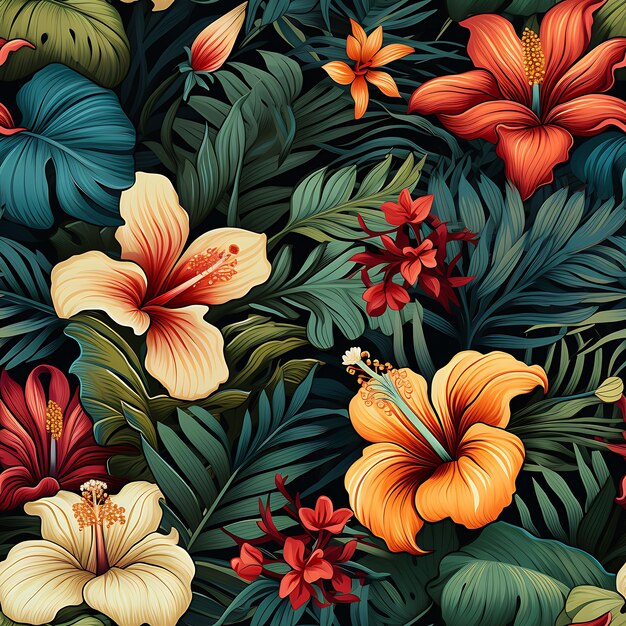 patrón tropical transparente con hermosa decoración floral