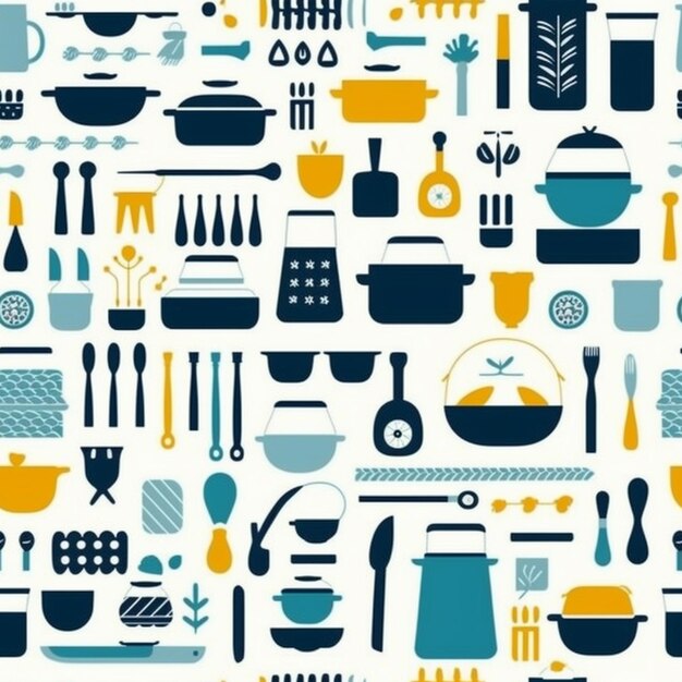 Foto un patrón de utensilios de cocina y utensilius de cocina en un fondo blanco generativo ai