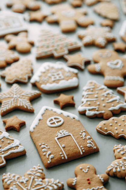 Patrón de vacaciones de invierno conjunto de pan de jengibre el diseño de las galletas de patrón en forma de casa