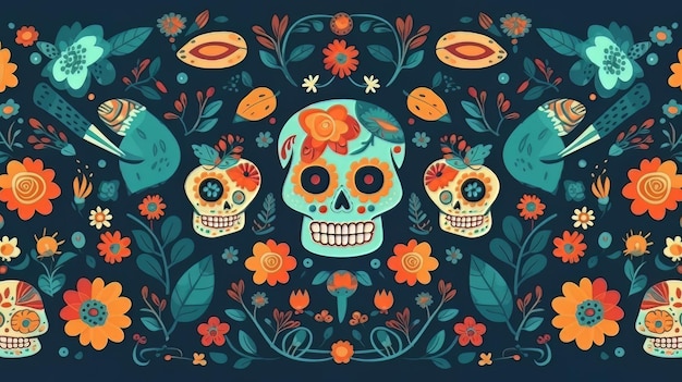 Patrón de vector dia de muertos en diseño plano Momento definitorio de Cinco de Mayo México