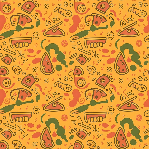 Patrón vectorial con imagen de pizza abstracta
