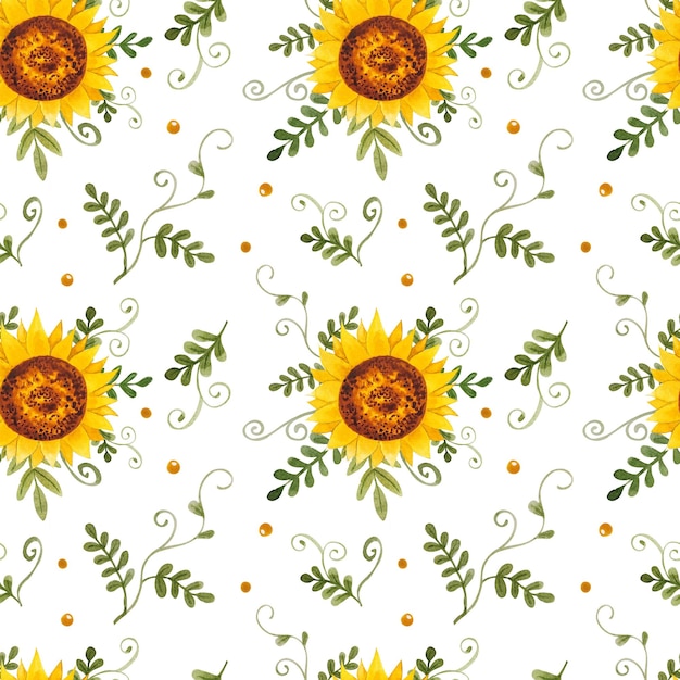 Patrón de verano de girasoles acuarela transparente