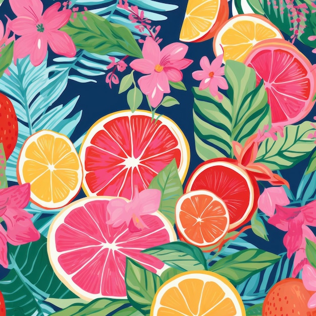 Patrón vibrante de frutas tropicales inspirado en Lilly Pulitzer