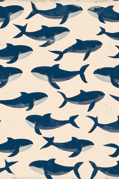 Un patrón vintage de cientos de adorables ballenas pequeñas con textura de decoración retro
