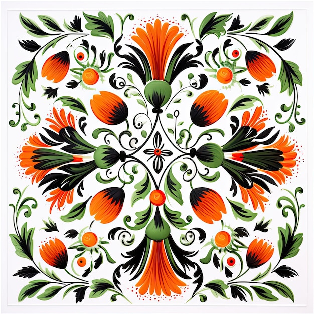 Foto patrón vintage clásico diseño sin costuras floral eslavo tradicional vector azulejos naranja verde