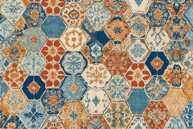 Patrón vintage sin costuras con azulejos Efecto de patchwork para un toque de decoración portuguesa y española