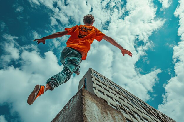 Patrones abstractos del arte urbano en actuaciones de Parkour