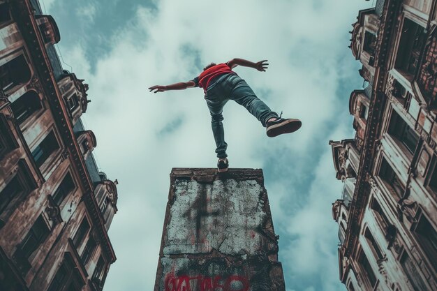 Patrones abstractos del arte urbano en actuaciones de Parkour