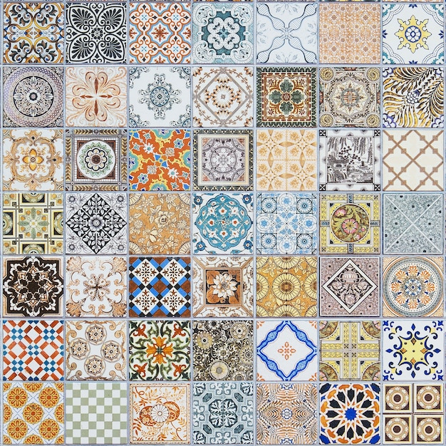 patrones de azulejos de cerámica de Portugal.