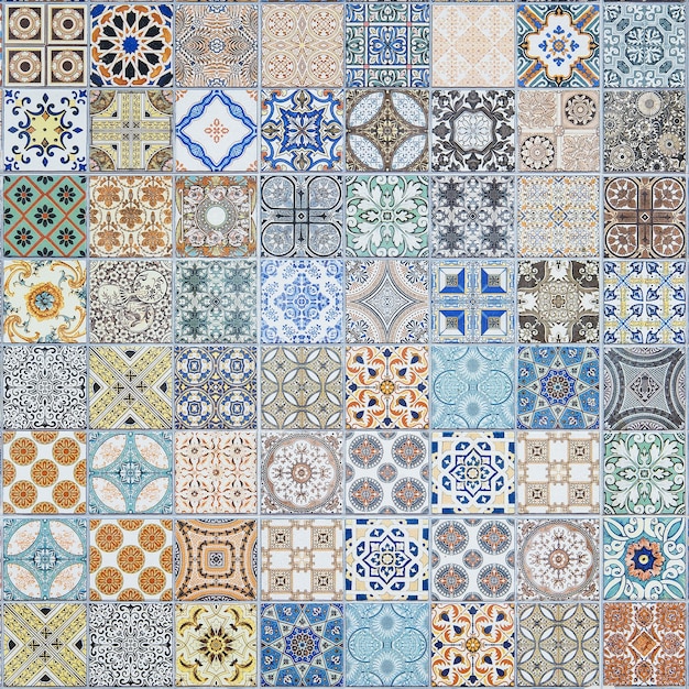 patrones de azulejos de cerámica de Portugal.