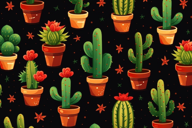 Patrones de cactus con estilo artístico