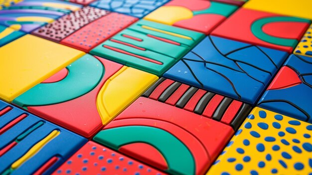 Los patrones de colores brillantes la superficie interior de estas baldosas de piso sensoriales está adornada con vibrantes