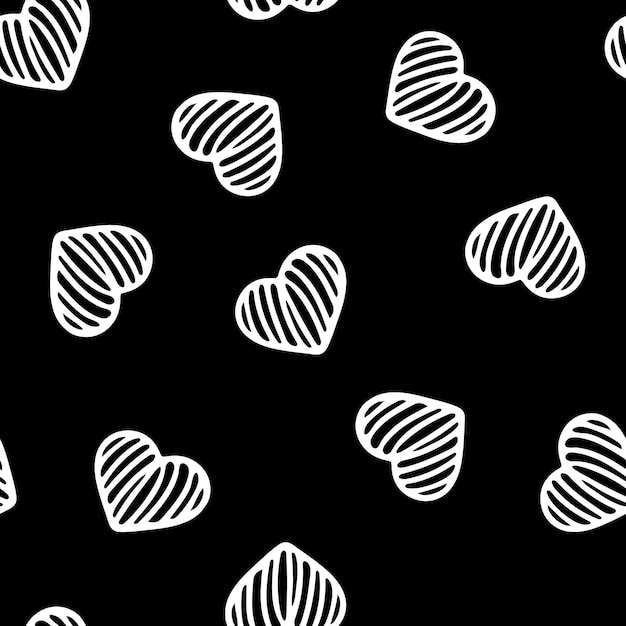 Patrones sin costuras dibujados a mano con corazones en estilo doodle