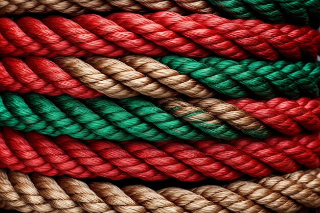 Patrones de cuerdas enredadas en rojo y verde rústico para un telón de fondo náutico y marítimo