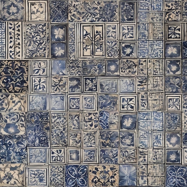 Patrones decorativos mediterráneos de acuarela en azulejos monocromáticos patrones de diseño de bordes