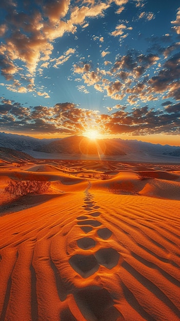 Patrones en las dunas de arena bajo un sol poniente