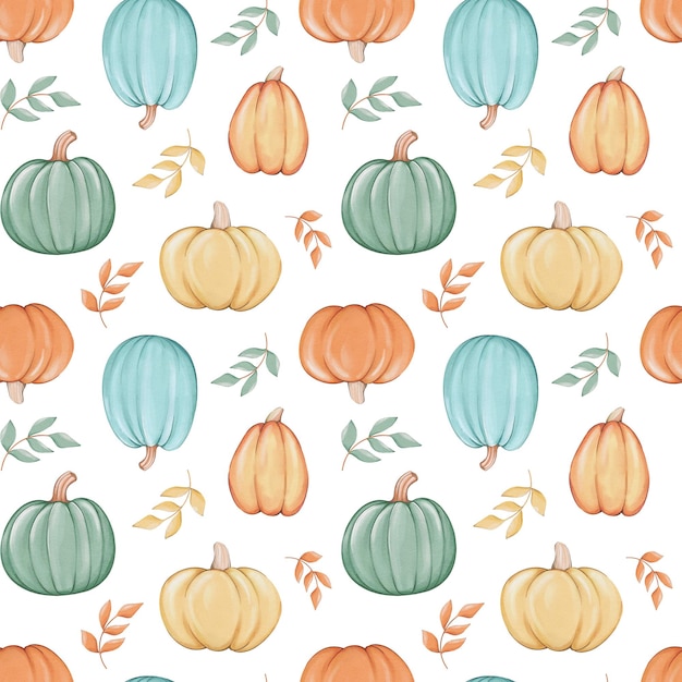 Patrones sin fisuras con calabazas y hojas