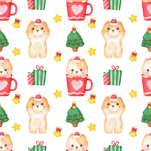 Patrones sin fisuras de gatos de Navidad dibujados a mano.