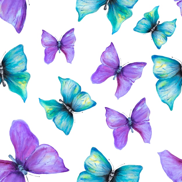 Patrones sin fisuras con mariposas violetas y azules