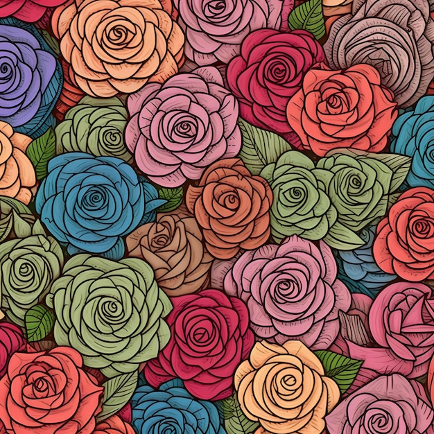 Foto patrones sin fisuras con rosas coloridas