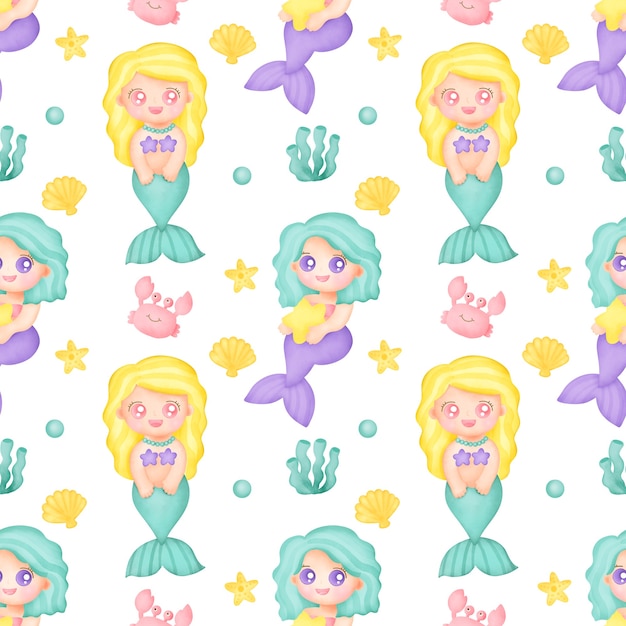 Patrones sin fisuras de la sirena linda.