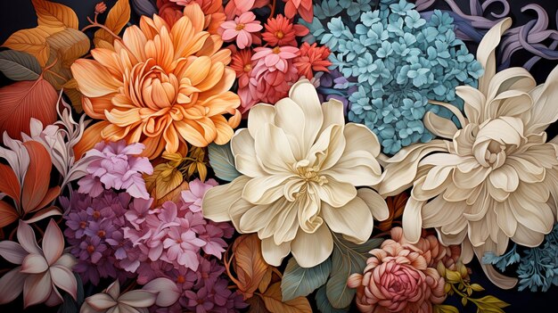 Foto los patrones florales florecen el papel tapiz intrincado