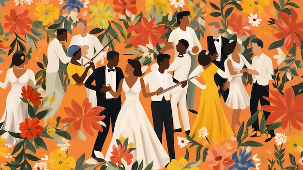 Foto los patrones florales que representan una celebración de bodas moderna