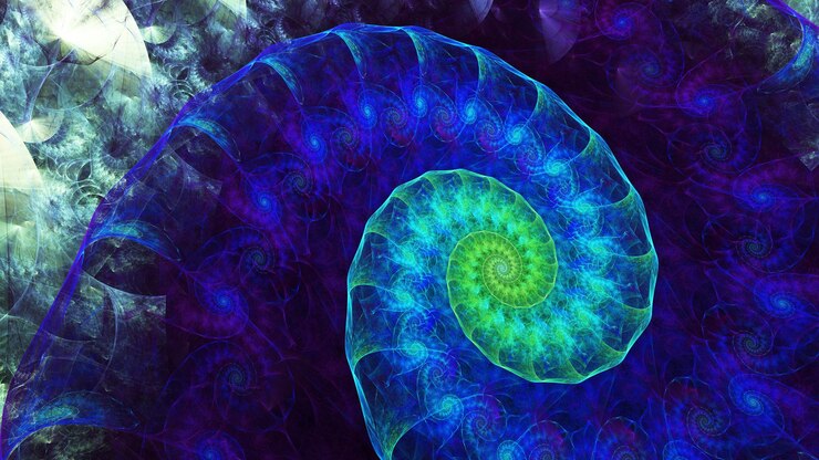 Foto patrones y formas fractales abstractos universo infinitopatrón de relajación psicodélica misteriosa formas naturales que fluyen dinámicamente geometría sagradaespirales místicas representación 3d