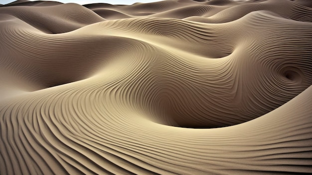 Patrones giratorios en las dunas de arena de un desierto creados con tecnología de IA generativa