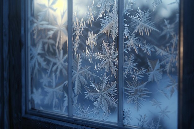 Foto patrones intrincados de helada en una ventana de invierno