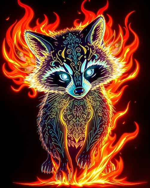Los patrones de llamas del espíritu del mapache ardiente
