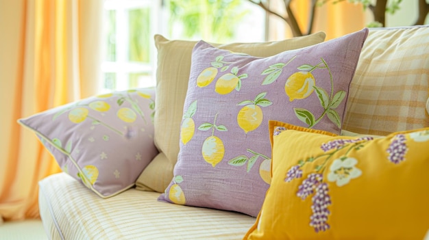 Foto patrones lúdicos en tonos de limón suave y lila ilustración generada por ia