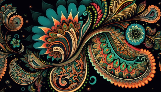 Patrones Paisley con colores llamativos. IA generativa.