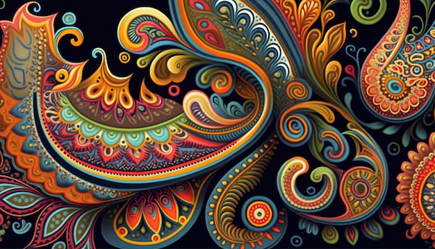 Patrones Paisley con colores llamativos. IA generativa.