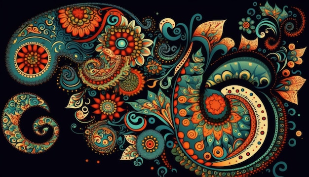 Patrones Paisley con colores llamativos. IA generativa.