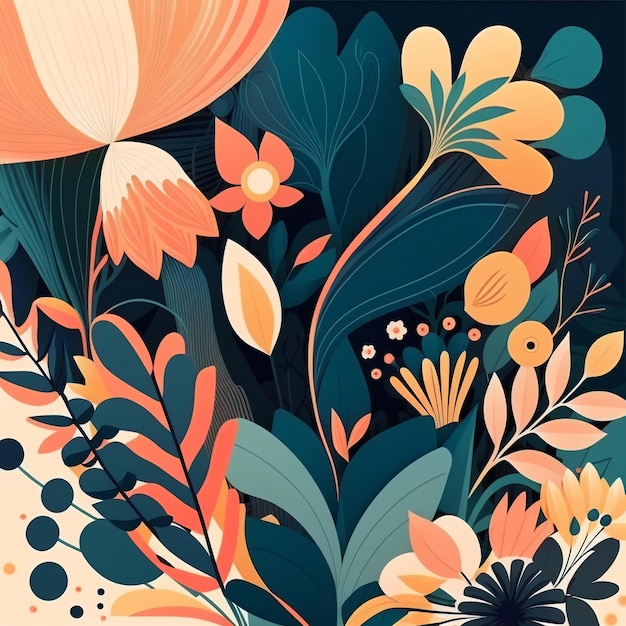 Patrones de plantas y flores sin costuras con diseños dibujados a mano arte digital