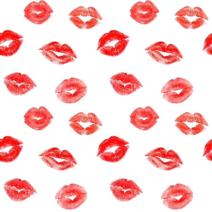 Foto patrones románticos sin fisuras con besos de labios rojos traza sobre fondo blanco