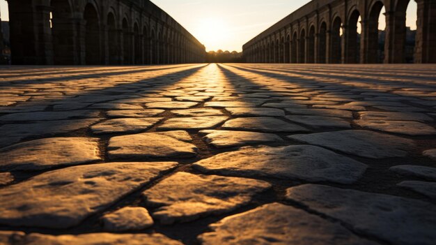 Foto los patrones de sombras de los acueductos romanos surgen al atardecer