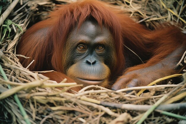 Foto patrones visuales inspirados en el santuario del orangután de sumatra que hacen hincapié en la necesidad de conservación