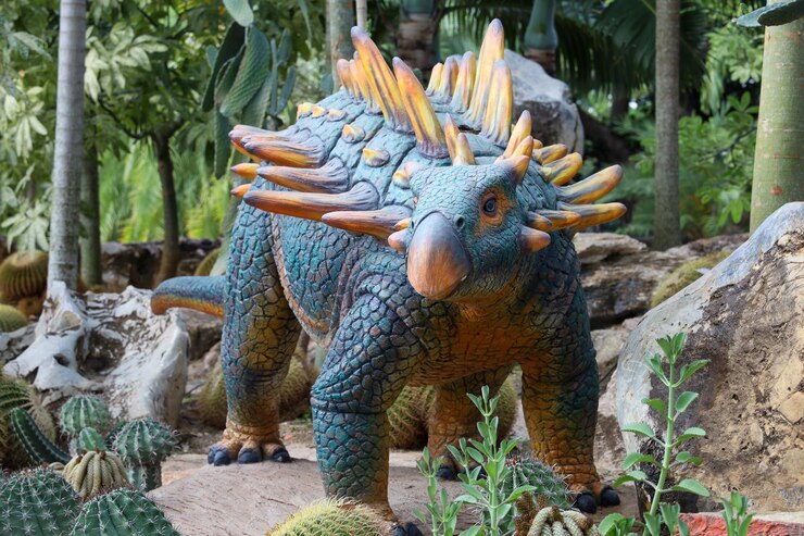 Pattaya, Tailandia-28 de enero de 2022: La estatua de los dinosaurios es hermosa para viajar en vacaciones en el Jardín Botánico Tropical de Nong Nooch