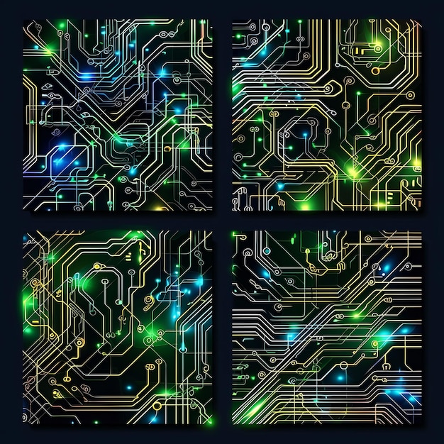Foto patterns de circuitos coloridos brilhando com teias geométricas de ilustração de circo item de tendência