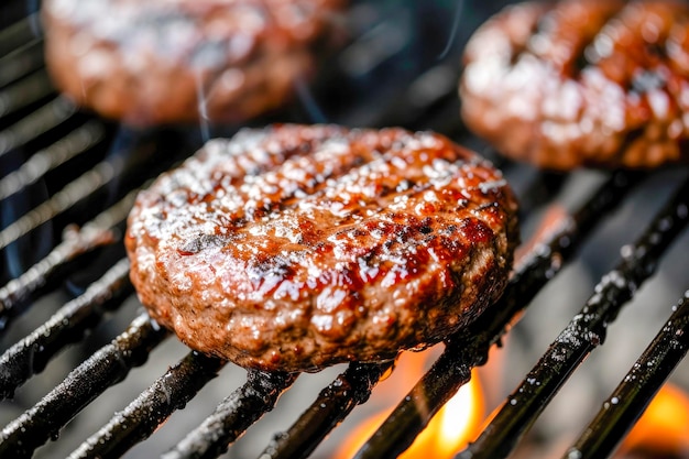 Patties de hambúrguer de carne a ferver no churrasco